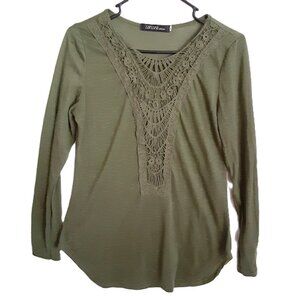 Zanzea Girls Blouse Sz L Pullover Green Long Sleeve Crochet Neckline Lightweight